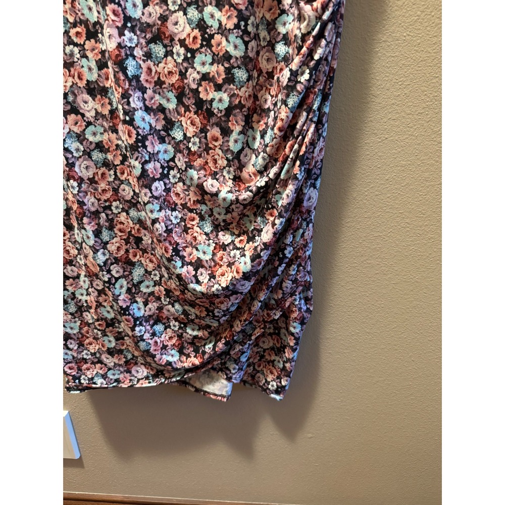 Pulse Boutique Floral Ruched Side Tulip Hem Sheath Dress Pink Blue Large P16042 - Picture 5 of 7
